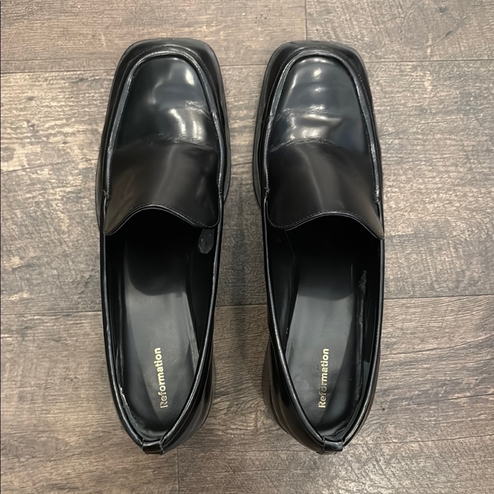 Reformation Black Leather Slip-On Loafers